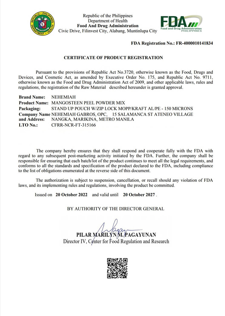 Pure Mangosteen Powder FDA