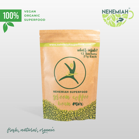 100% All Natural Green Coffee Bean Powder Mix na may Stevia Organic Non-GMO- 12 21g Sachet