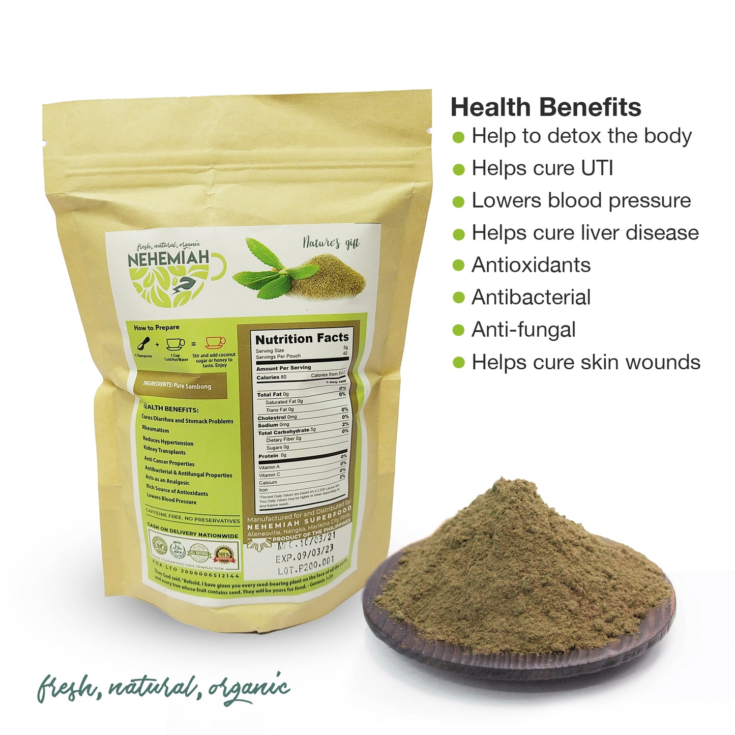 100% Natural Pure Sambong Powder - Organic Non-GMO 150g