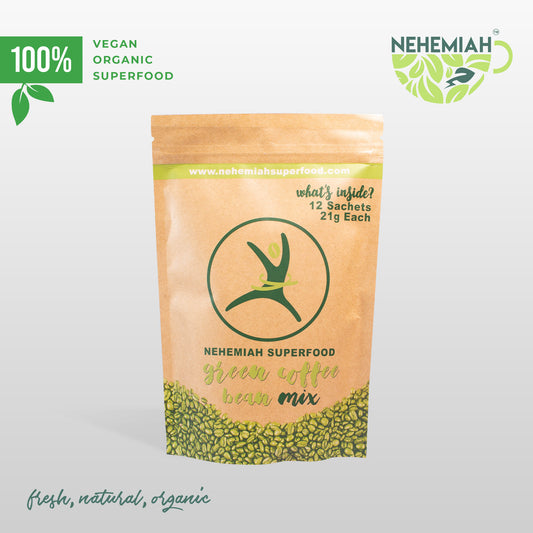 100% All Natural Green Coffee Bean Powder Mix with Stevia Organic Non-GMO- 12 21g Sachets